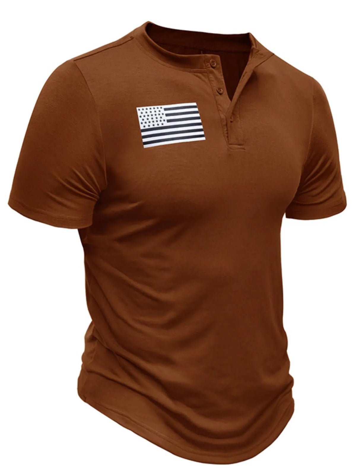Men's American Flag Short Sleeve Henley Top - Black