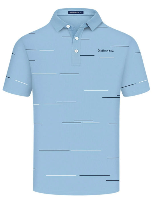 Men's Short Sleeve Collared Neck Striped Polo Shirt - Light Blue