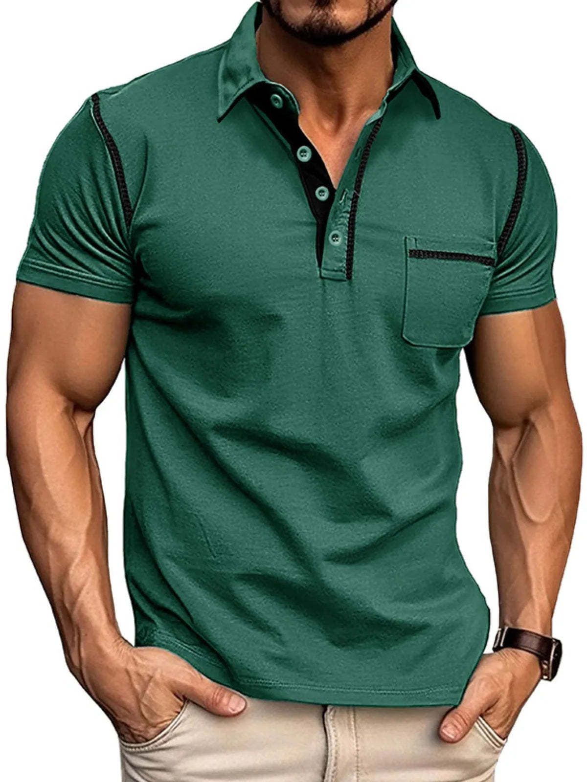 Men's Classic Polo Shirt with Contrast Stitching - Dark Gray