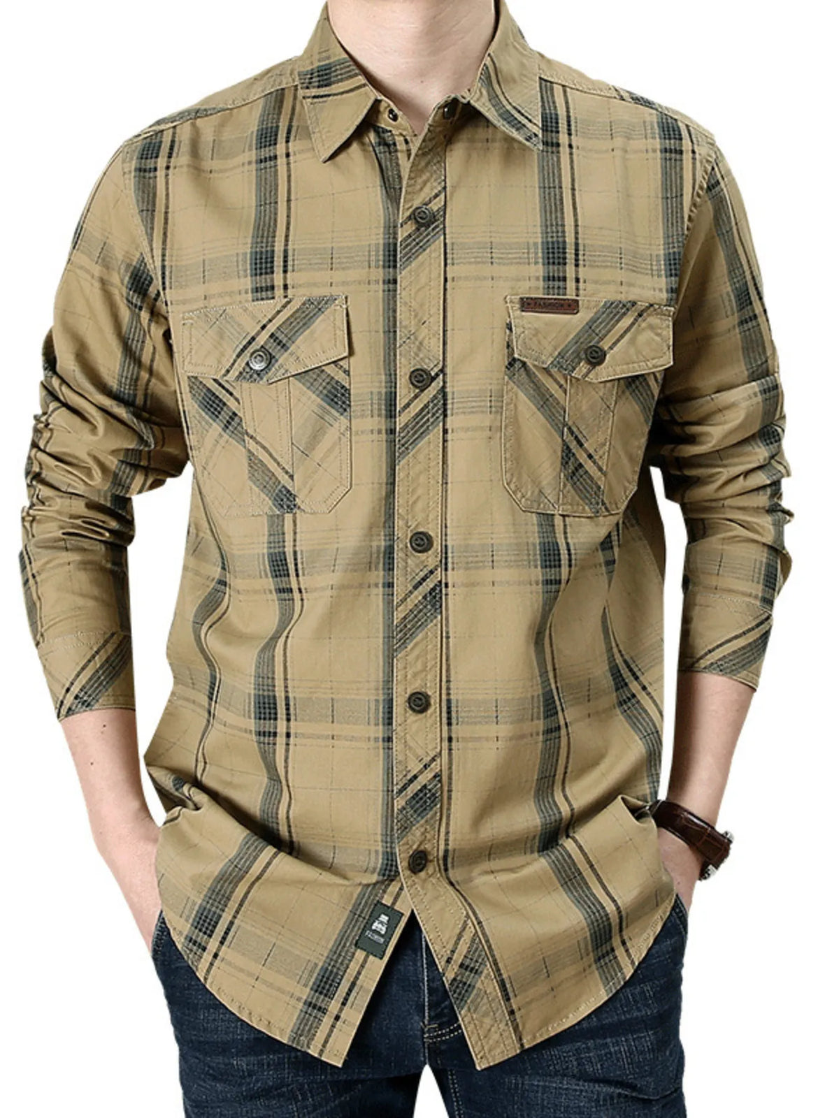 Men's Casual Plaid Long Sleeve Shirt | DCDesigns