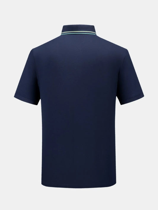 Men's Short Sleeve Breathable Polo with Stripe Detail Collar - Navy