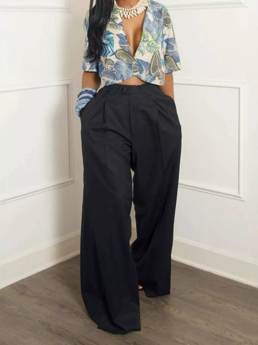 Wide-Leg Pleated Pants - DCDesigns women’s fashion