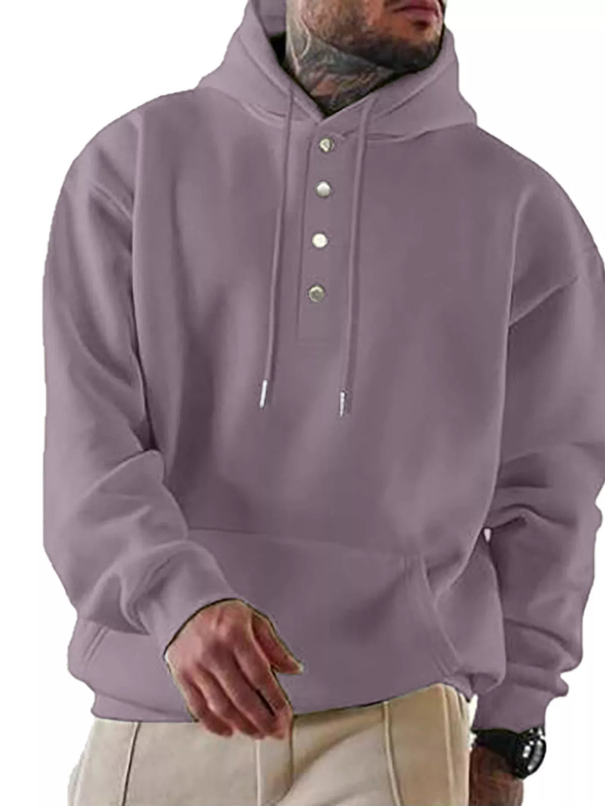 Men's Full Size Drawstring Kangaroo Pocket Hoodie Plus Size - DCDesigns mens casual hoodie product view
