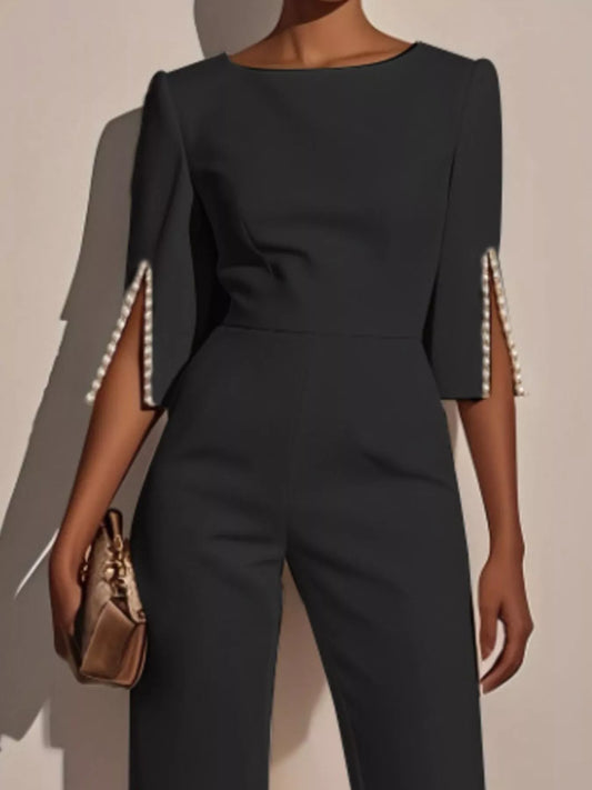 Wide-Leg Jumpsuit with Slit Sleeve | DCDesigns Women's Jumpsuits