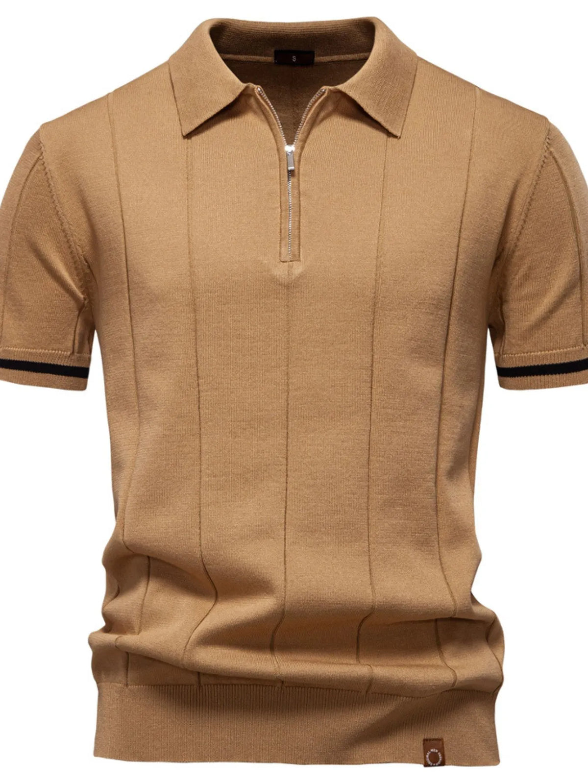 Men's Classic Zip-Neck Knitted Polo Shirt - Navy