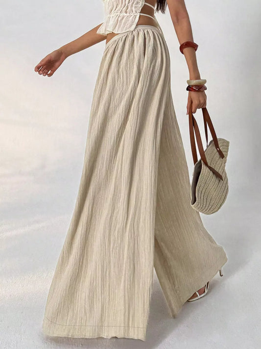 Wide-Leg Textured Pants - DCDesigns women’s fashion