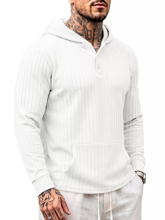 Men's Full Size Casual Kangaroo Pocket Knit Hoodie Plus Size - DCDesigns mens casual hoodie product view