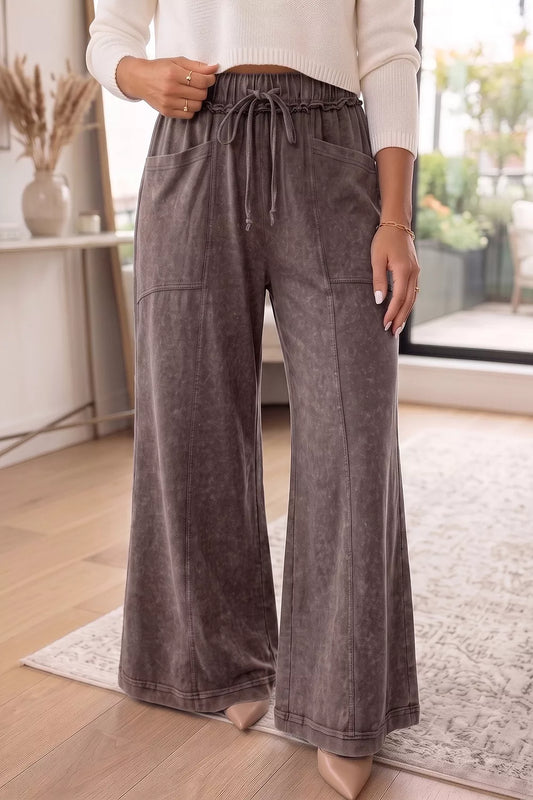 Washed Wide-Leg Drawstring Pants - DCDesigns women’s fashion