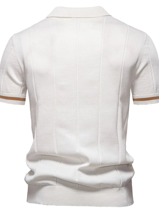 Men's Classic Zip-Neck Knitted Polo Shirt - White