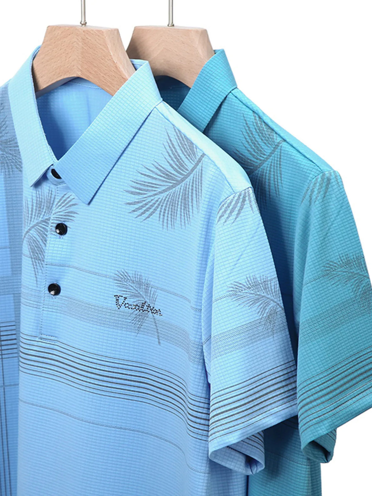 Men's Palm Leaf Print Short Sleeve Polo Shirt - Light Blue