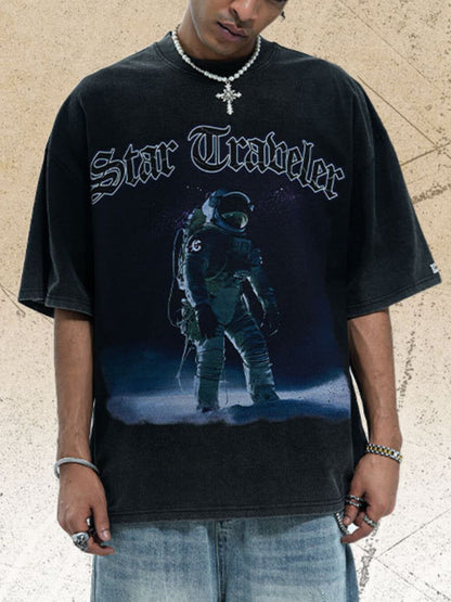 Men's Star Traveler Graphic Oversized T-Shirt – men's bold Y2K streetwear graphic tee, product image 1