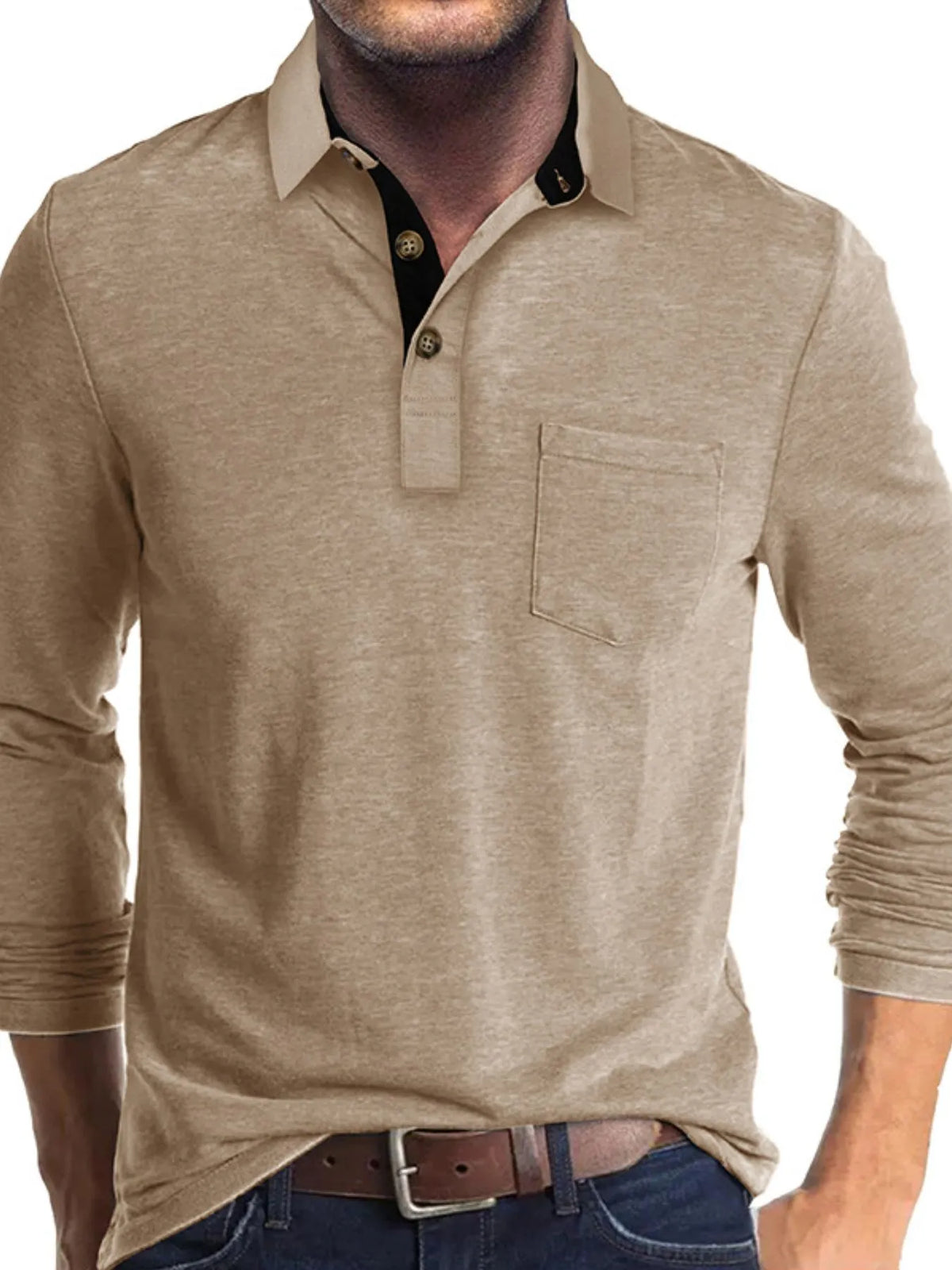 Men's Long Sleeve Pocket Polo Shirt - White