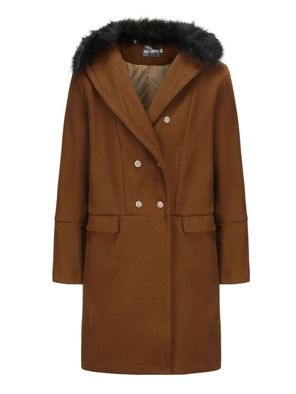 Men's Winter-Ready Slim-Fit Long Lapel Trench Coat with Plush Collar & Belt - Double-Breasted Notched Jacket, Golden-Tone Buttons, Heavy-Duty Cold Weather Outerwear for Formal & Casual (Maroon/Black) - Hand Wash/Dry Clean, Co