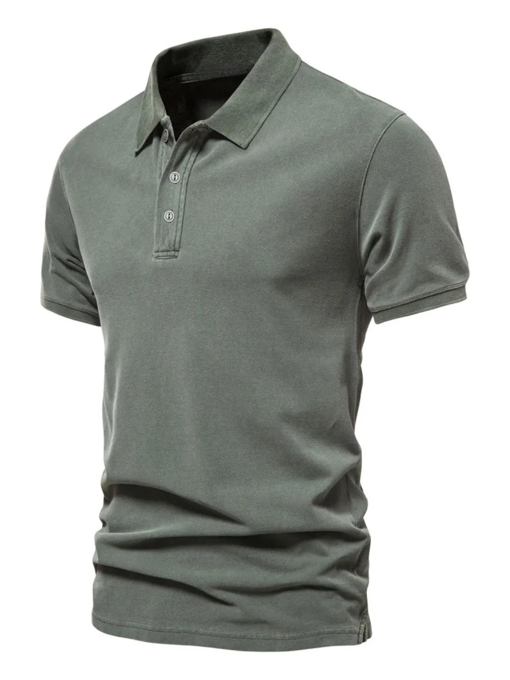 Men's Collared Neck Button Detail Short Sleeve Polo Shirt - Sage