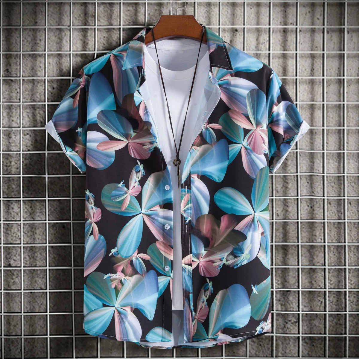 Men's Printed Short Sleeve Button-Up Shirt | DCDesigns