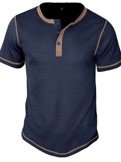 Men's Contrast Stitch Henley Polo Shirt - Gray