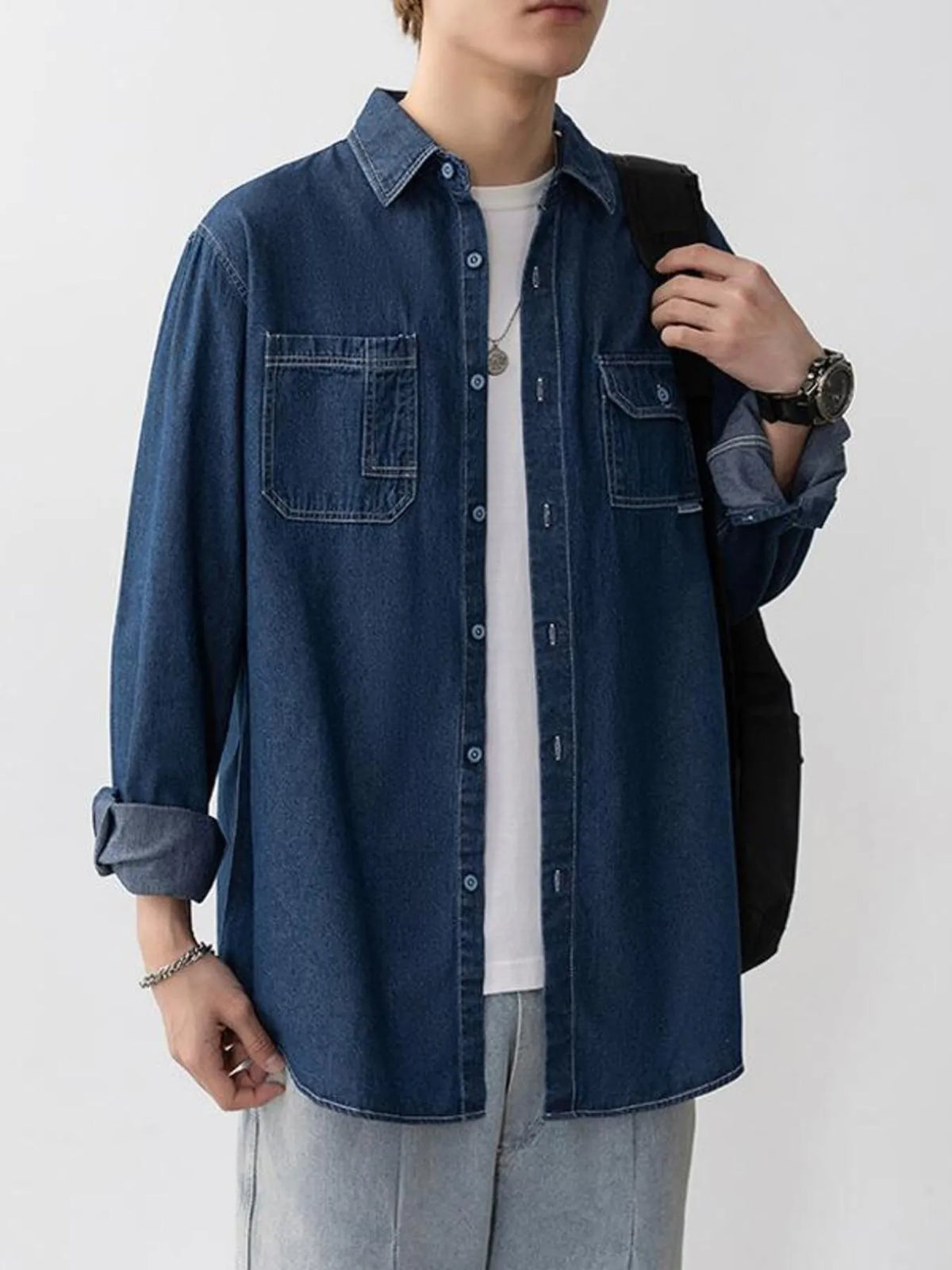 Men's Casual Long Sleeve Denim Shirt | DCDesigns