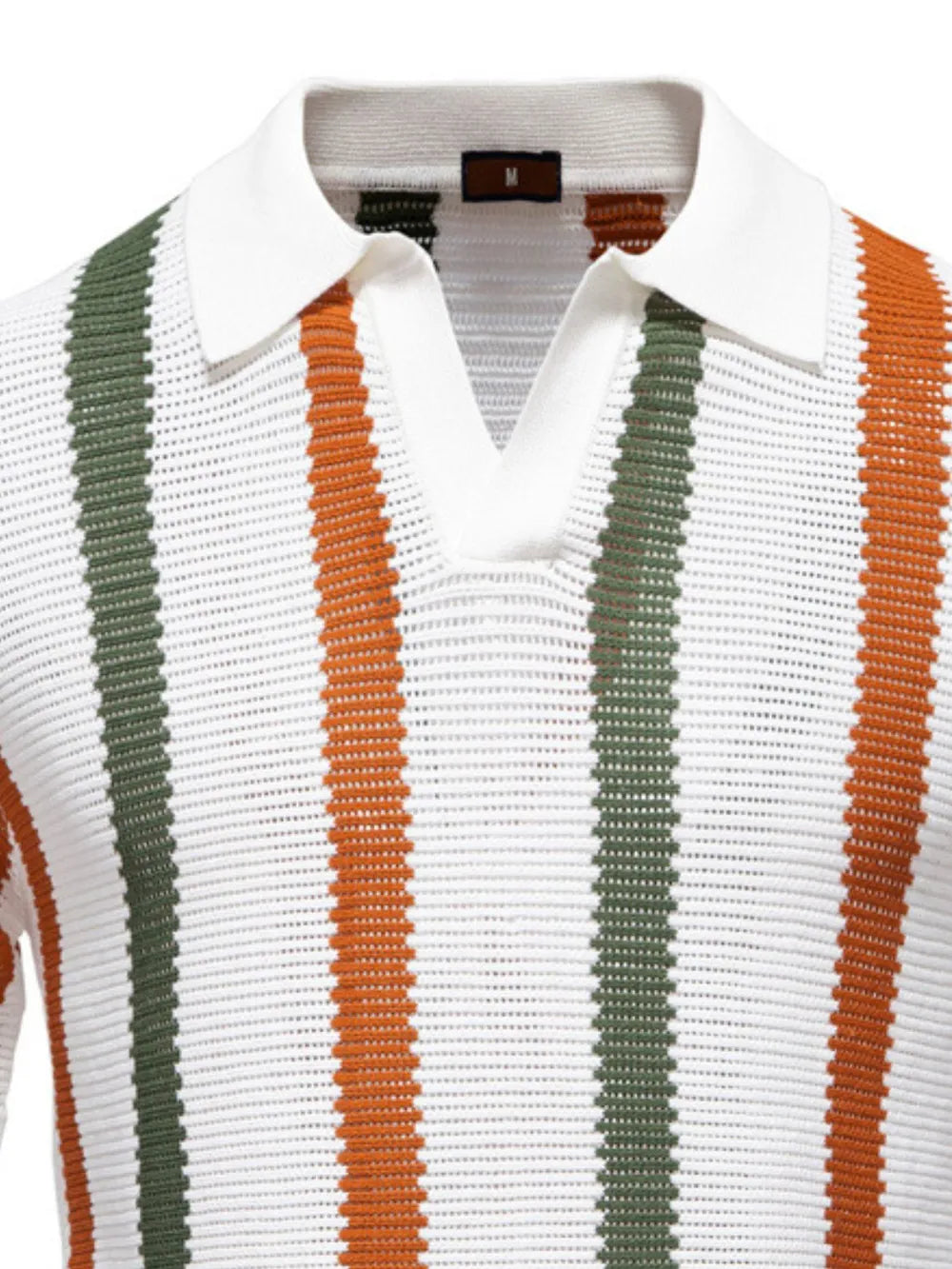 Men's Collared Neck Striped Knit Polo Shirt - White