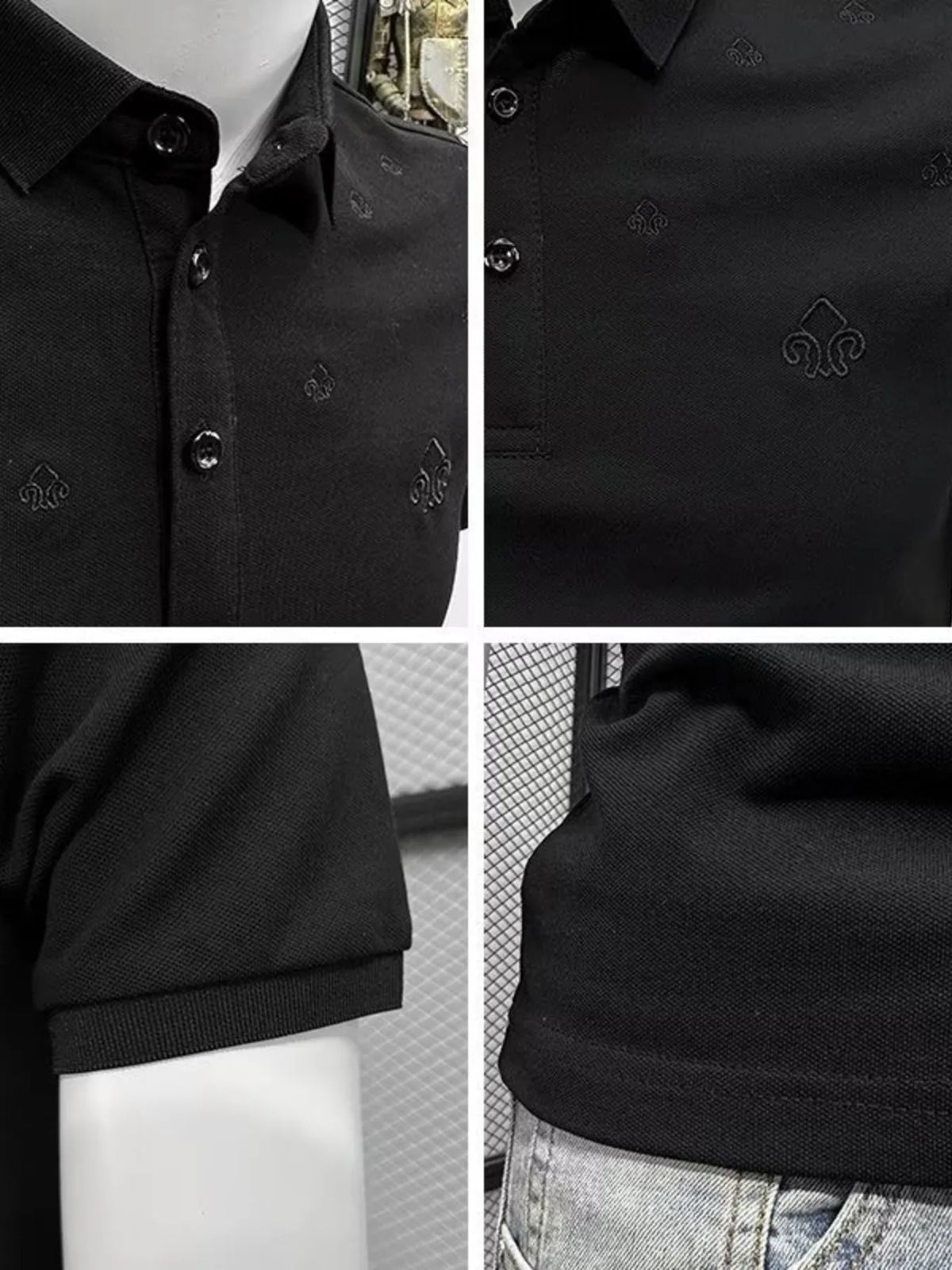 Men's Button Detail Short Sleeve Polo Shirt - Black