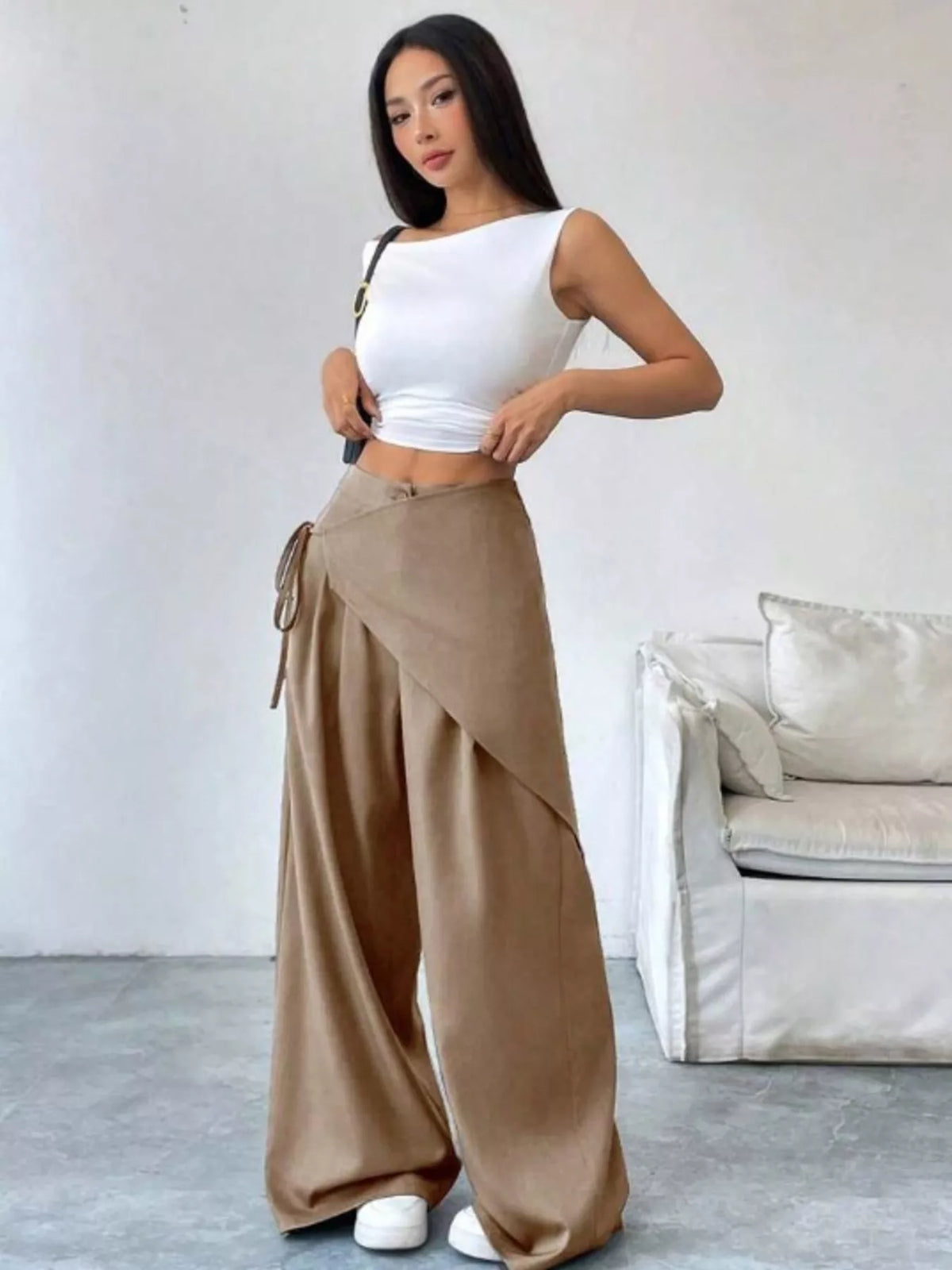 Wrap-Front Wide-Leg Pants - DCDesigns women’s fashion