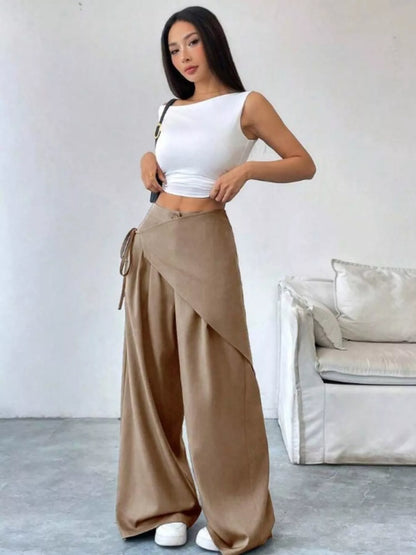Wrap-Front Wide-Leg Pants - DCDesigns women’s fashion