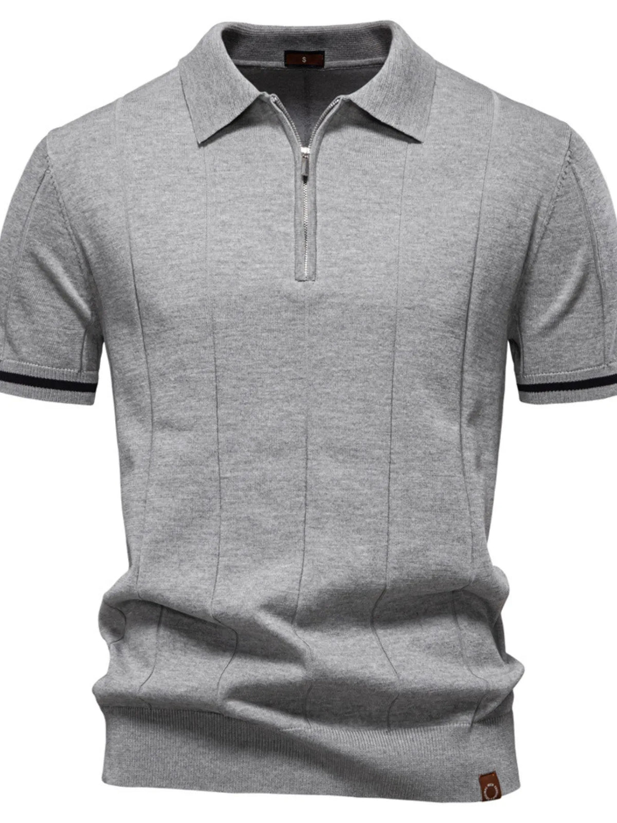 Men's Classic Zip-Neck Knitted Polo Shirt - Navy