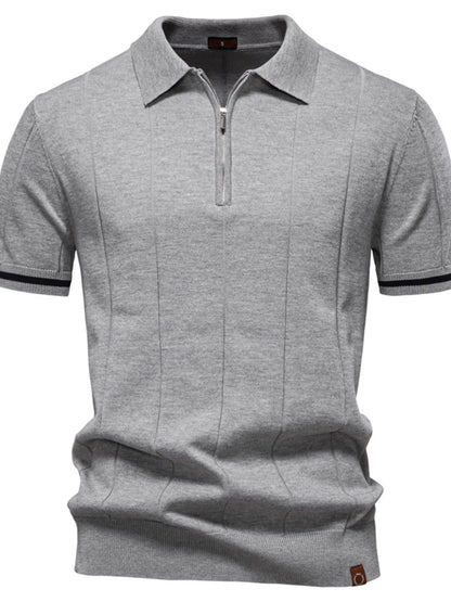 Men's Classic Zip-Neck Knitted Polo Shirt - Navy