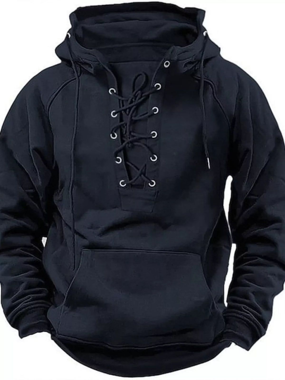 Men's Full Size Lace Up Front Raglan Sleeve Hoodie Plus Size - DCDesigns mens casual hoodie product view
