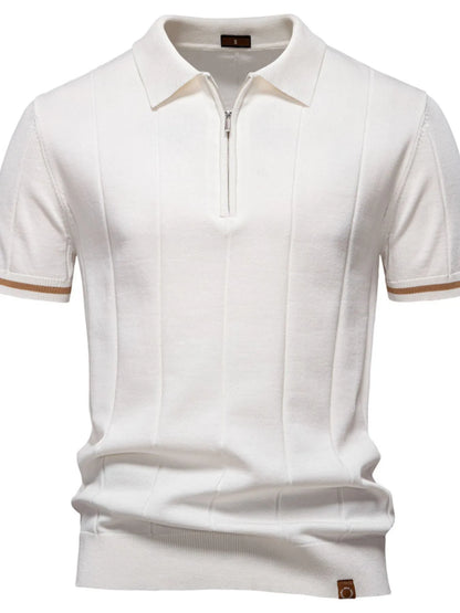 Men's Classic Zip-Neck Knitted Polo Shirt - White