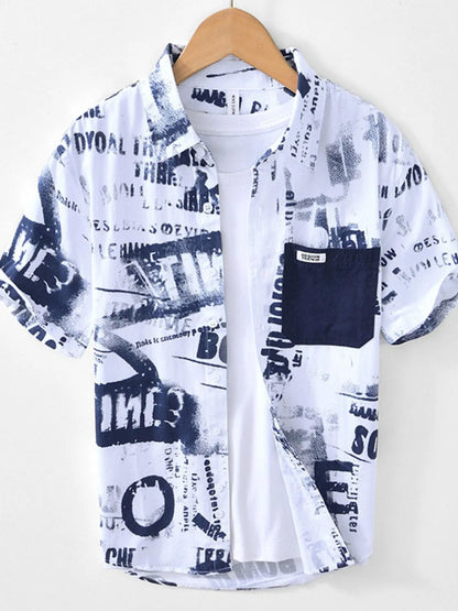 Men's Printed Button-Up Short Sleeve Shirt | DCDesigns