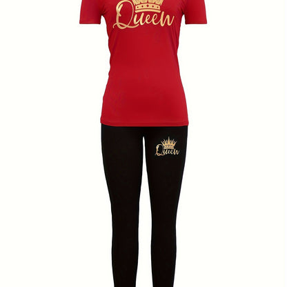 Two-Piece Crown “Queen” Print Set for Women
