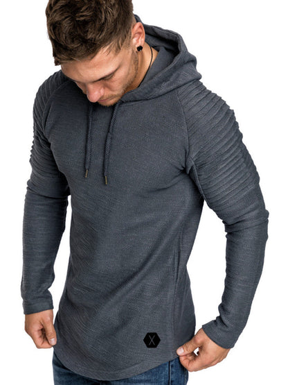 Men's Plus Size Slim Fit Ribbed Hoodie with Drawstring - DCDesigns mens casual hoodie product view