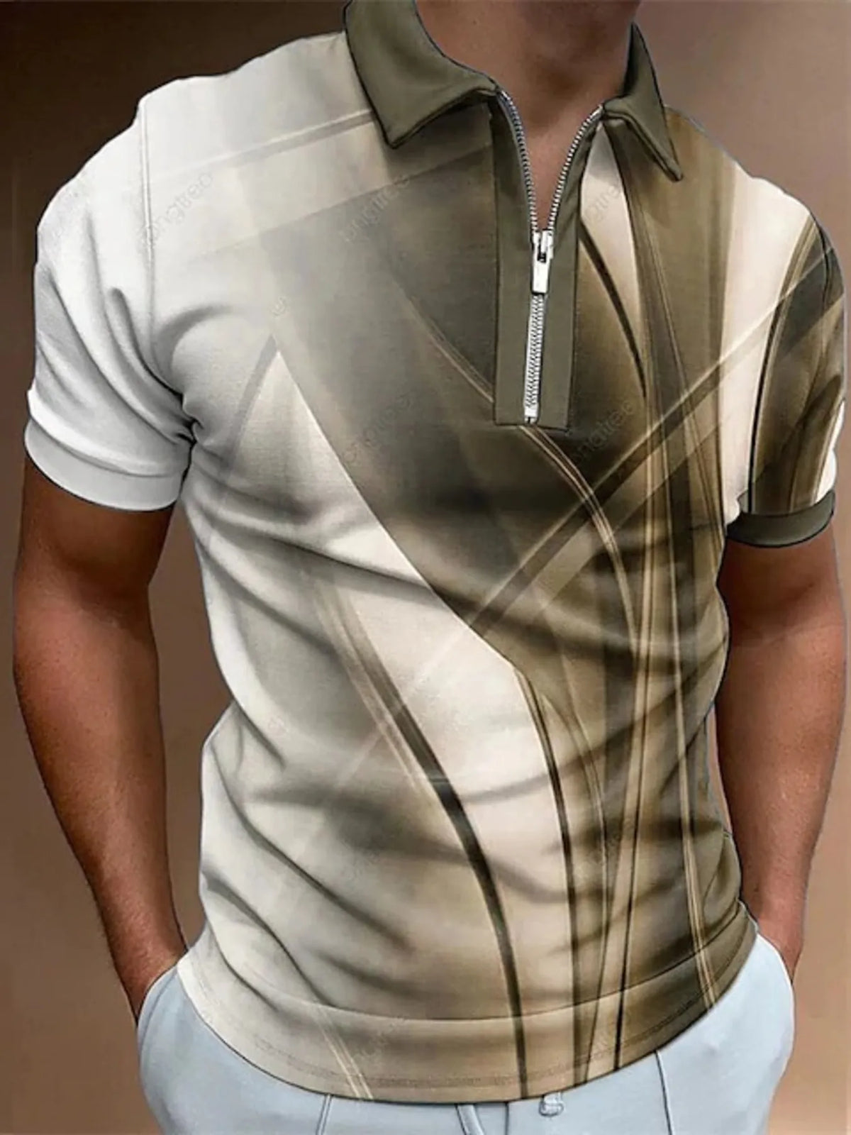 Men's Short Sleeve Button Detail Polo Shirt - Dusty Blue