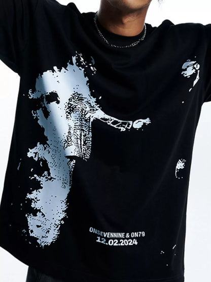 Men's oversized Men's Round Neck Graphic Statement T-Shirt – men's bold Y2K streetwear graphic tee, product image 2