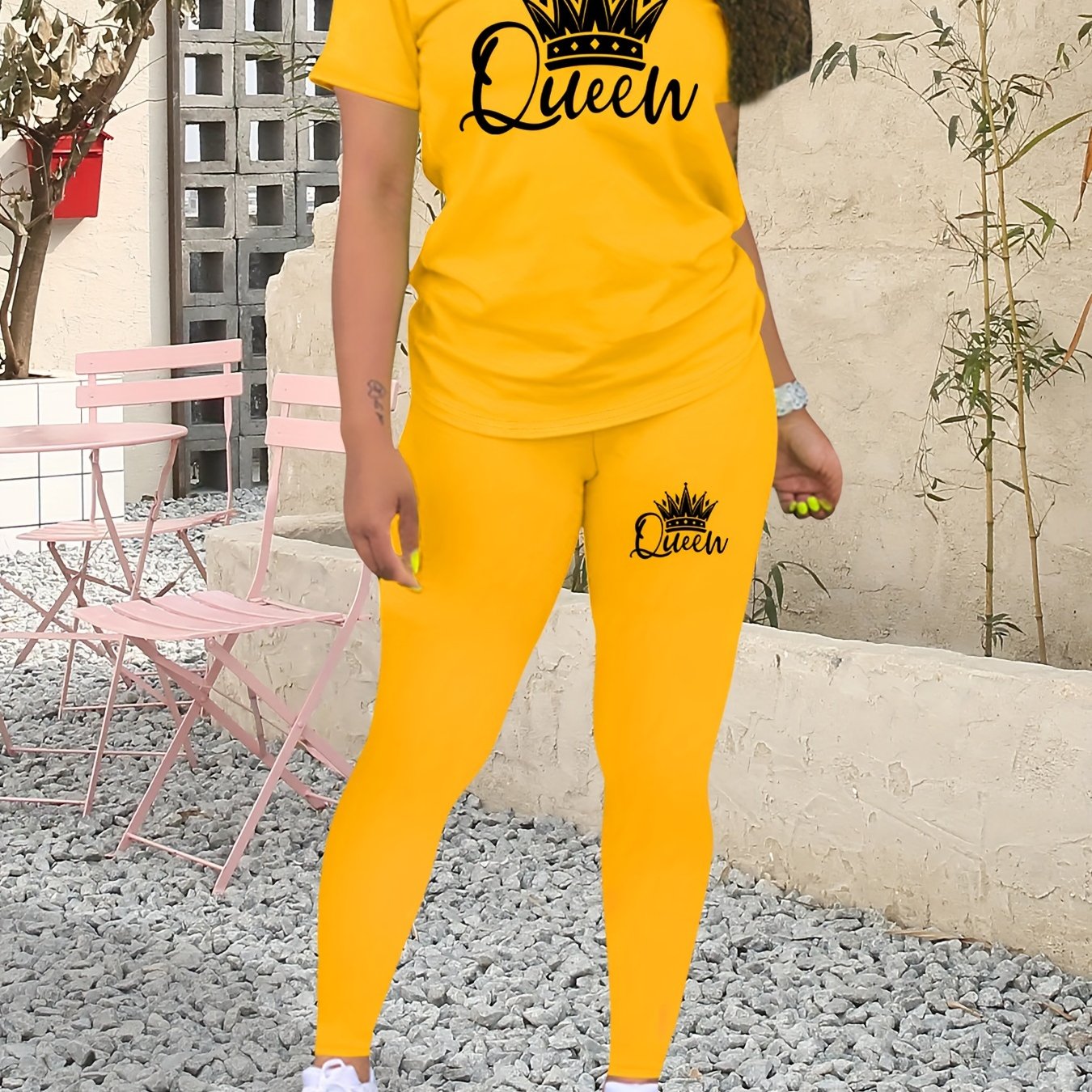 Two-Piece Crown “Queen” Print Set for Women