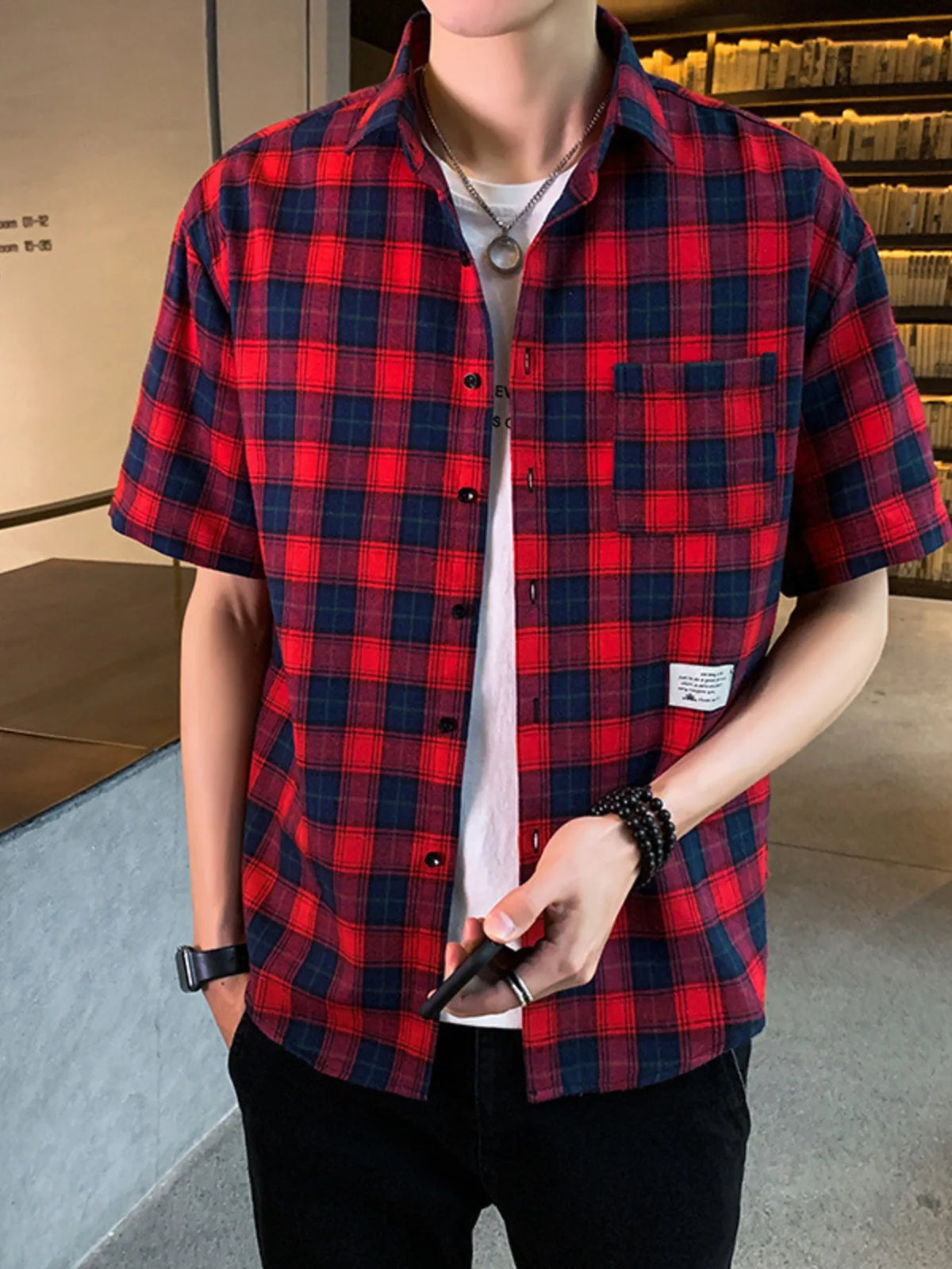Men's Casual Plaid Short Sleeve Shirt | DCDesigns