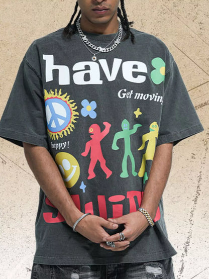 Men's Graphic Round Neck Oversized T-Shirt – men's bold Y2K streetwear graphic tee, product image 3