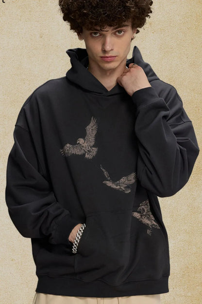 Men's Graphic Long Sleeve Hoodie with Kangaroo Pocket - DCDesigns mens casual hoodie product view