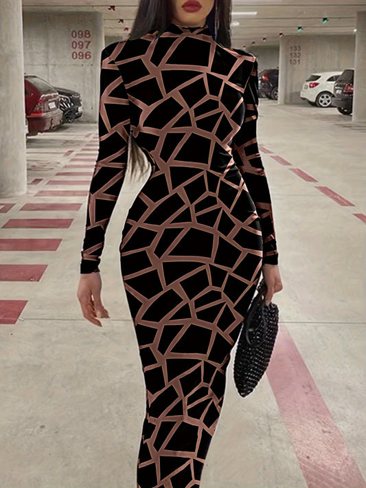 Women's Polyester And Elastane - High Neckline, Sensual Print, Machine Washable - Spring/Autumn Fashion - For Women - Perfect for Casual & Party Occasions - Ideal Gift for Her