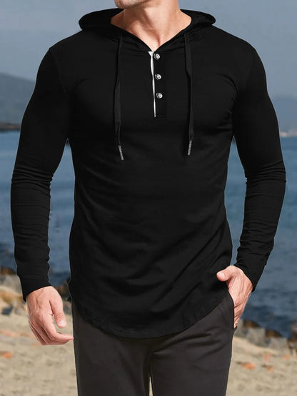 Men's Plus Size Drawstring Long Sleeve Hoodie - DCDesigns mens casual hoodie product view