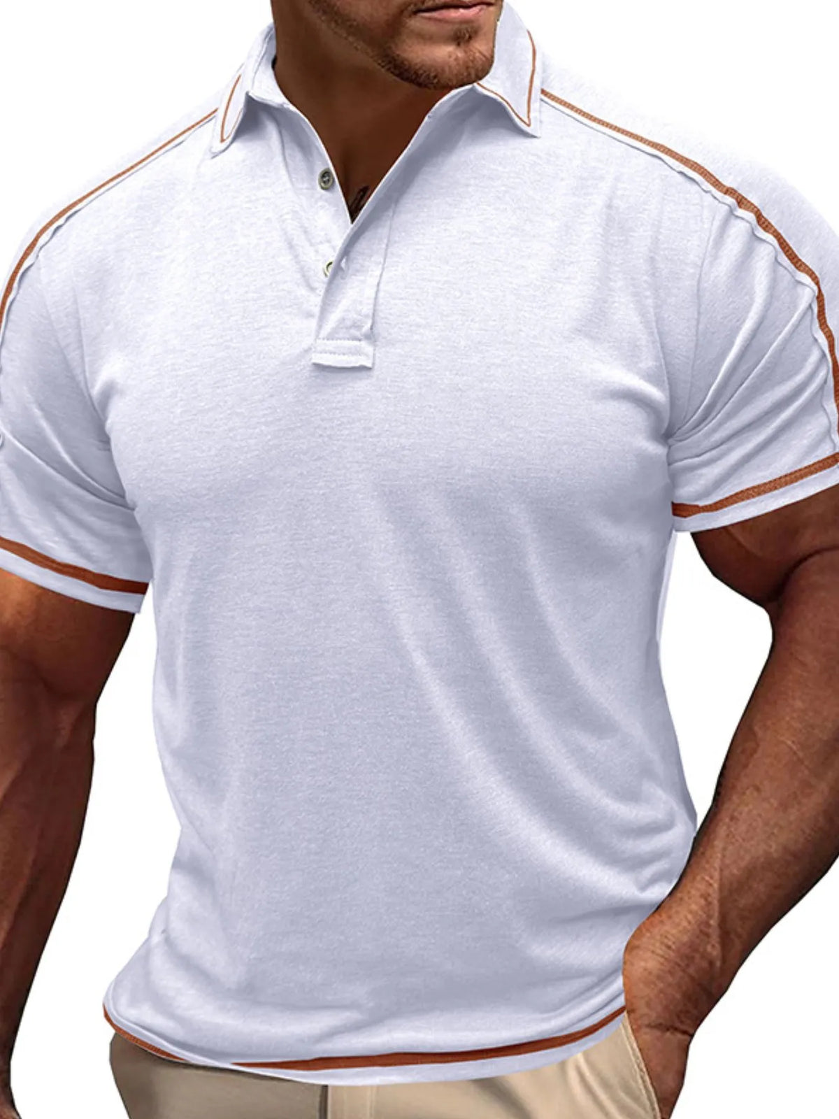 Men's Collared Neck Polo Shirt with Contrast Piping - Moss