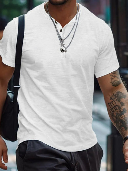 Men's Button Henley Collar Polo Shirt - White