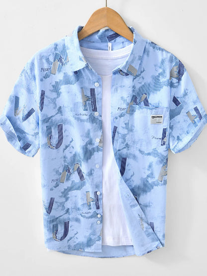 Men's Printed Button-Up Short Sleeve Shirt | DCDesigns