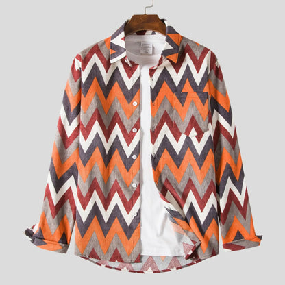 Men's Geometric Chevron Pattern Long Sleeve Casual Shirt | DCDesigns