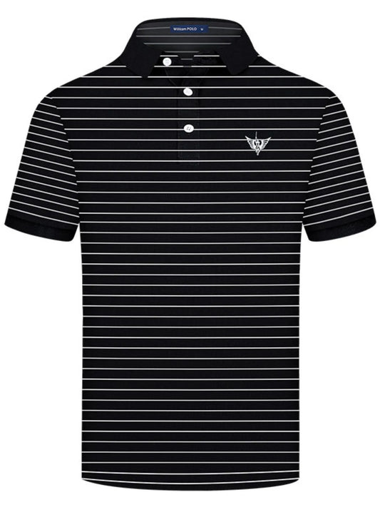 Men's Striped Short Sleeve Polo Shirt - Black