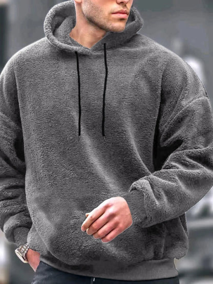 Men's Drawstring Long Sleeve Fleece Hoodie - DCDesigns mens casual hoodie product view