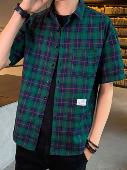 Men's Casual Plaid Short Sleeve Shirt | DCDesigns