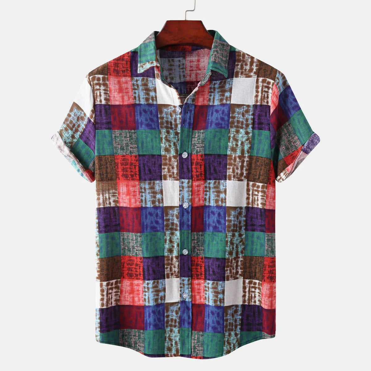 Men's Plaid Button-Up Short Sleeve Shirt | DCDesigns