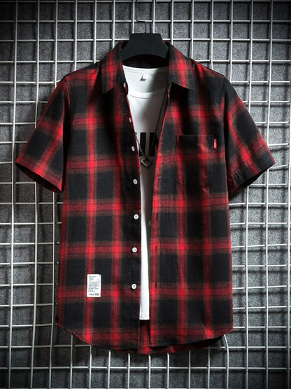 Men's Plaid Button-Up Short Sleeve Shirt | DCDesigns