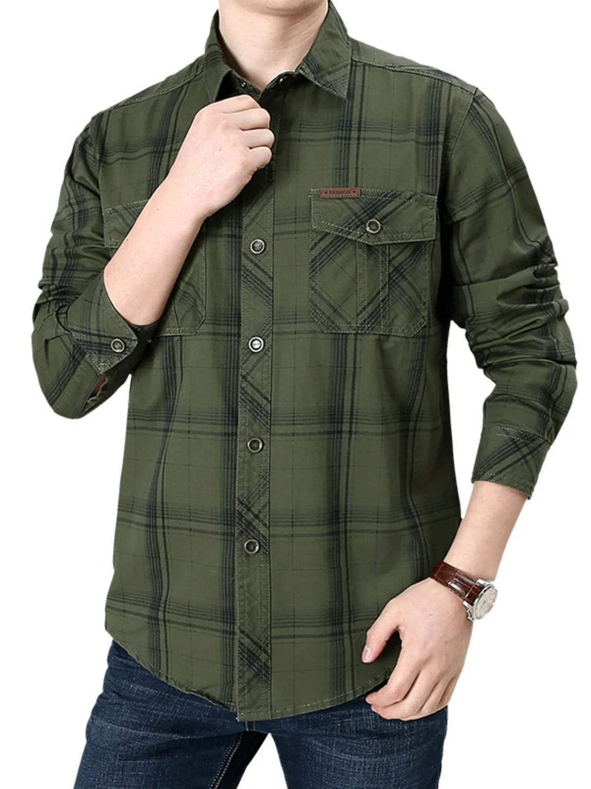 Men's Casual Plaid Long Sleeve Shirt | DCDesigns